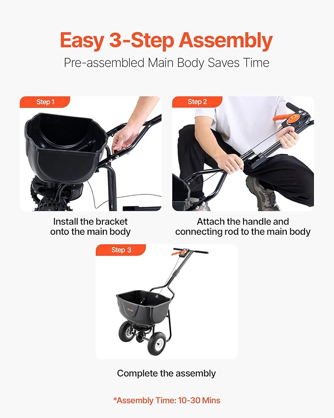 VEVOR Walk Behind Spreader, 60LBS Capacity, Push Spreader with 0-9.8 ft Spreading Width, 8 in All Terrain Pneumatic Tires, Garden & Lawn Broadcast Spreaders, for Seed, Fertilizer