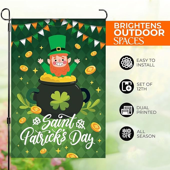 Double Sided Seasonal Garden Flags Set of 12-12x18 inch Yard Flags for Outside with Stand & Holder | Weather Resistant Thick Linen Outdoor Lawn flag, Holiday House Flags for Spring, Summer & Winter