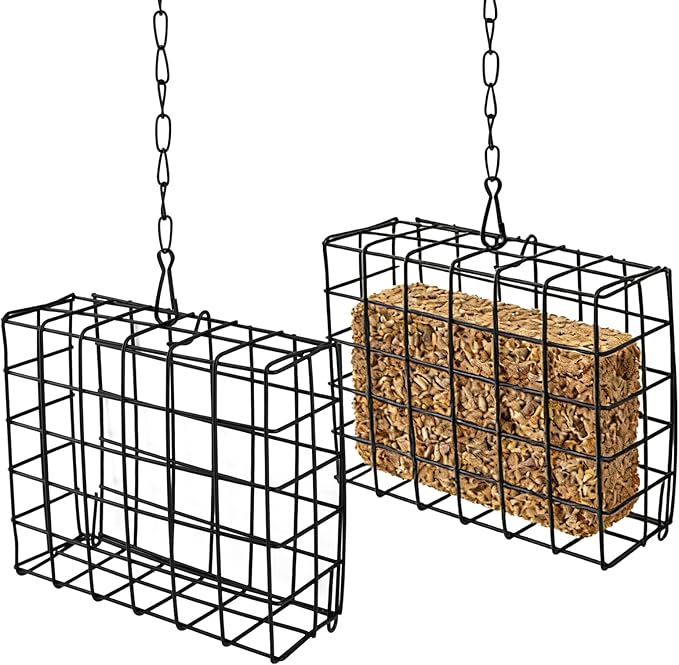 Metal Suet Bird Feeder 2-Pack - Wire Mesh Cage for Suet Blocks, Fruit & Seeds - Rust Resistant Outdoor Hanging Feeder for Woodpeckers, Chickadees & Wild Birds