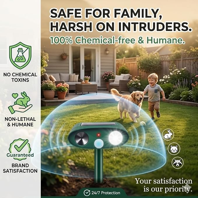 2026 Upgraded Sonic Fortress Pro Deer Repellent Devices,2Pack Solar Ultrasonic Animal Repellenwith Motion Sensor&Flash Light,USB Rechargeable Cat Repellent Scare Squirrel Rabbit Out of Garden Yard