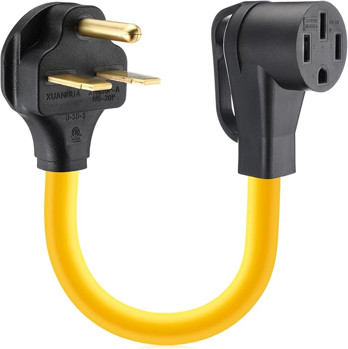 Kanayu NEMA 6-30P to 14-50R EV Charger Adapter Cord 30 Amp Welder to 50 Amp EV for Level 2 Charging, 3 Prong Male to 4 Prong Female Power Adapter for E V Charger, STW 10 AWG/3C, 1FT, ETL Listed