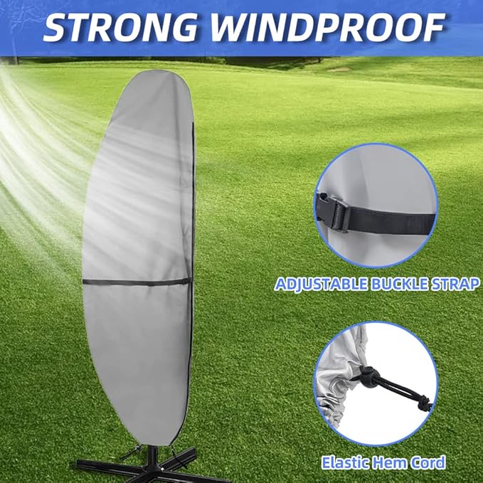 Patio Parasol Cover - 600D Waterproof, Anti-UV Fits 7.5-11.5 Feet Offset Umbrella（Gray）