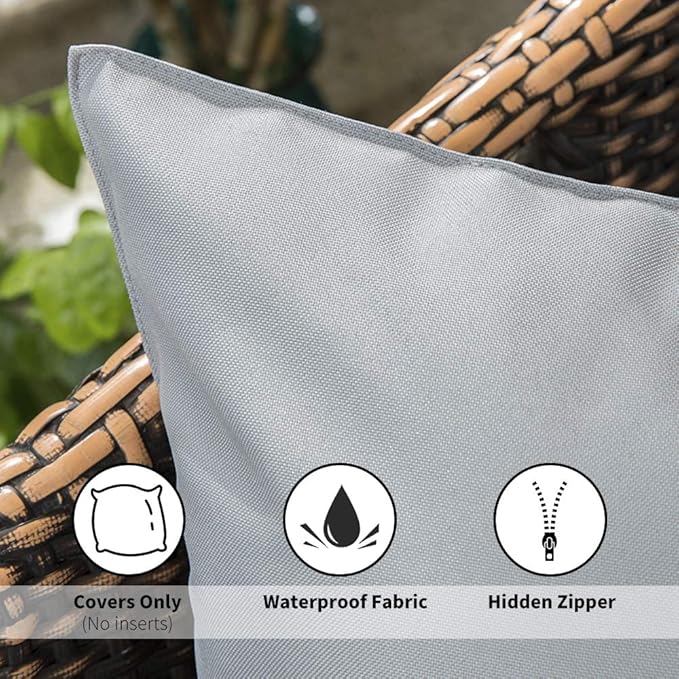 MIULEE Pack of 2 Decorative Outdoor Waterproof Pillow Covers Square Garden Cushion Sham Throw Pillowcase Shell for Spring Patio Tent Couch 18x18 Inch Light Grey