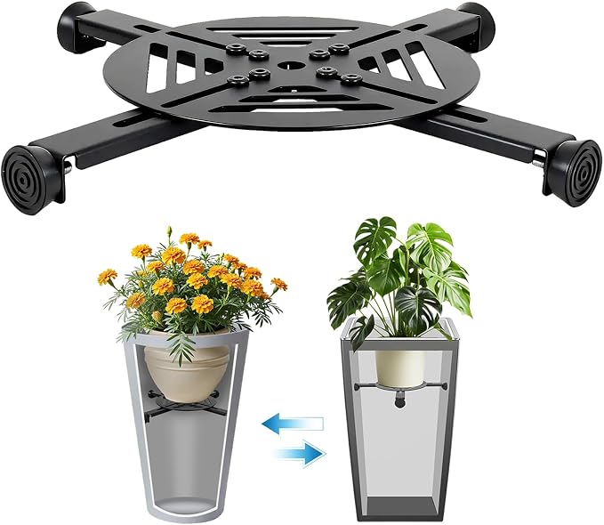 Adjustable Plant Risers for Inside Pots-100lb Heavy Duty Metal Plant Riser with Rubber Feet, Easy Assembly, Fits Round/Square/Tapered Pots, Indoor Outdoor Use (Adjustable Size Range:10-14"- 1Pack)