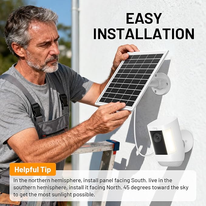7W Solar Panel for Ring,Solar Charger Works for Ring, Stick Up Cam,Stick Up Cam Pro Battery,Spotlight Cam Plus/Pro Battery,10FT Waterproof Type C Cable and USB-C to Barrel Plug Adapter-3Pack