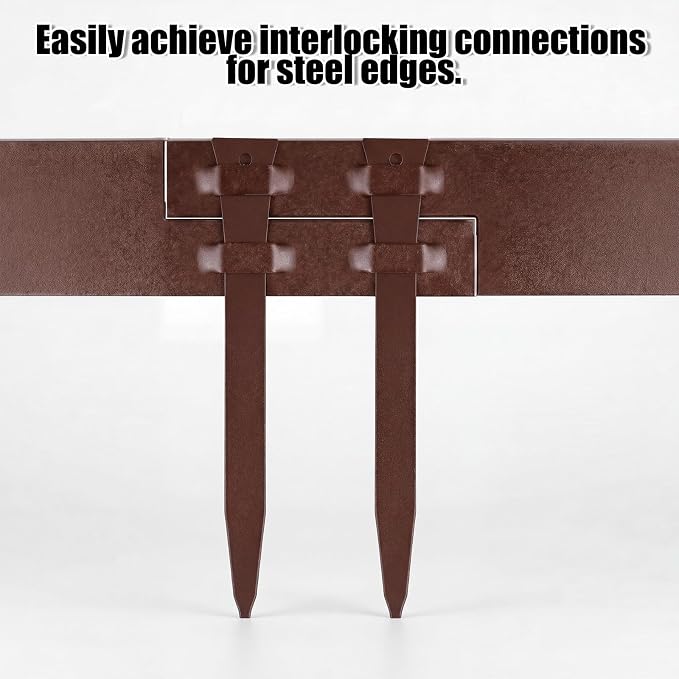 20 Pcs 12 Inch Metal Landscape Edging Stakes Galvanized Steel Garden Stakes Landscape Anchoring Spikes for Outdoor Terrace Grass Board Barrier Edging Coil Barrier Garden Lawn (Brown)