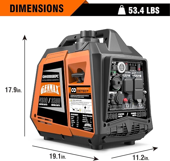 GENMAX Generator，EPA Compliant, Eco-Mode Feature, Ultra Lightweight for Backup Home Use & Camping