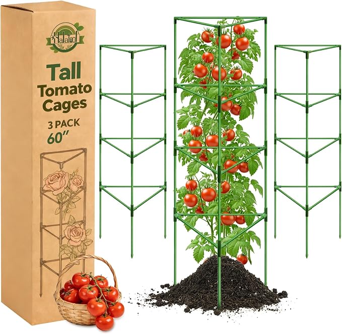 Halatool 3 Pack Tomato Cages for Graden 60 Inch, Adjustable Metal Tall Heavy Duty Tomato Trellis Plant Support, Tomatoes Stakes for Climbing Vegetables Flowers Fruits