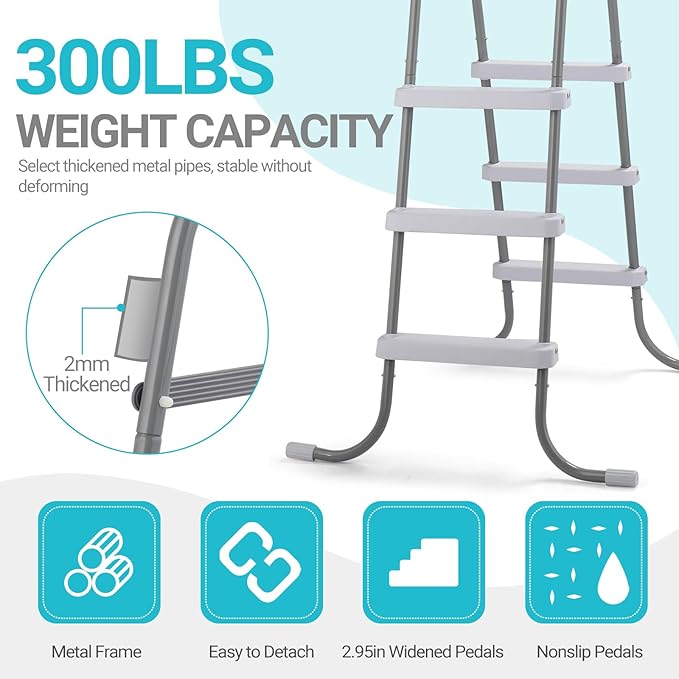 Outvita Above Ground Pool Ladder, 3-Step Steel A-Frame Swimming Pool Stairs for 42" High Wall, 300 lbs Capacity Entry/Exit Steps with Secure Non-Slip Sturdy Wide Step
