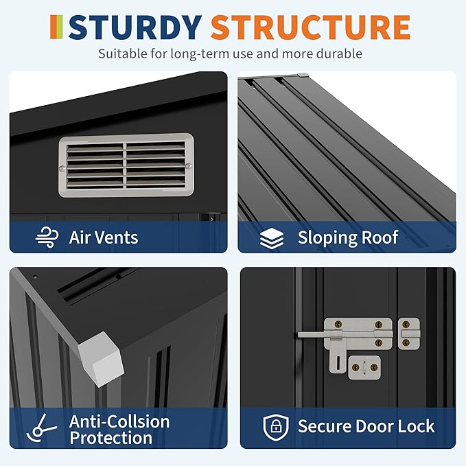 4×8 ft Lean to Storage Shed, Heavy-Duty Outdoor Metal Storage Shed, Garden Tool Metal StorageHouse W/Lockable Door and 2 Air Vents