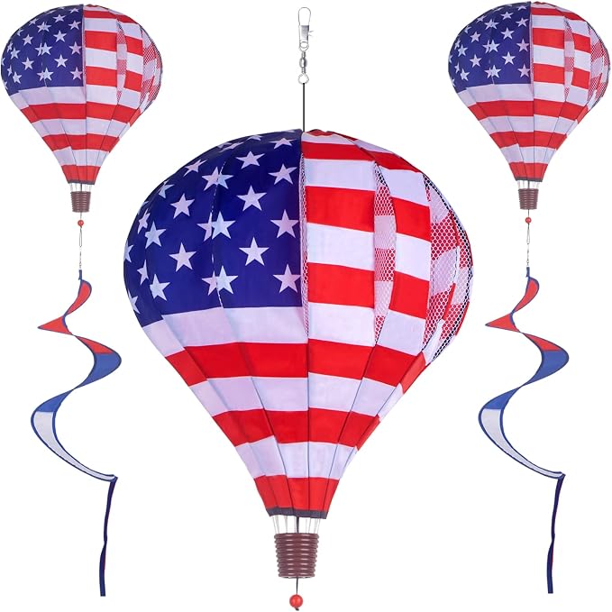 2Pack Hot Air Balloon Wind Spinner, 59" x 12" Garden Windmills and Spinners Decorations Large Outdoor Hanging Decor Lawn Yard Windsock Ornaments Colorful Wind Hanging Patriotic Wind Catchers Ornaments