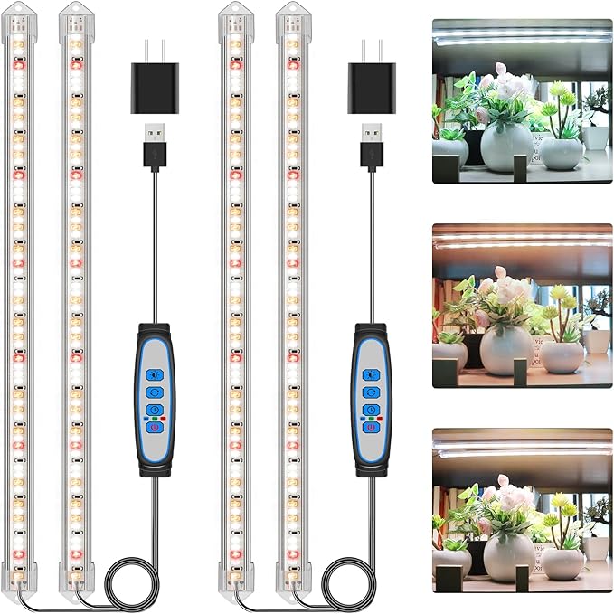 Kullsinss 16" Plant Grow Light Strips, 120 LEDs Grow Lights for Indoor Plants Full Spectrum with Upgrade Timer 6/12/16 Hrs, 5 Dimmable Levels, 2 Pack Sunlike Grow Lamp for Hydroponics Succulent