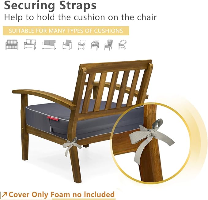 Porch Shield Outdoor Patio Cushion Covers Set 4 Waterproof Fade Resistant Chair Seat Cushion Slipcovers 20 x 18 x 4 inch, Dark Grey