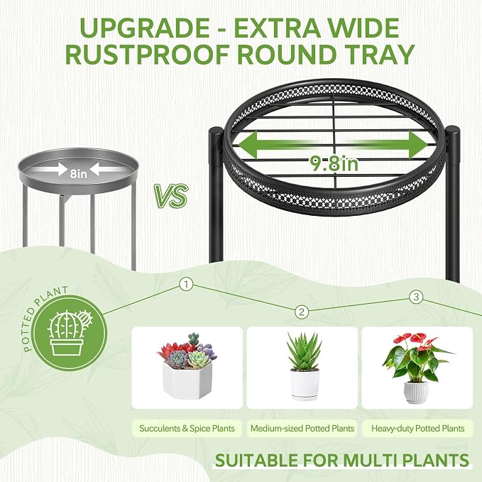 iDavosic.ly Metal Plant Stand for Indoor Outdoor Set of 2, 5 Tier Large Foldable Iron Carving Flower Pot Holder Shelf and 3 Layer Tall Vertical Display Rack for Patio Porch Living Room Garden, Black