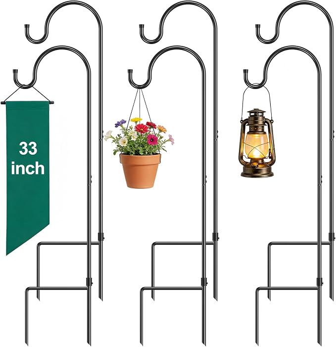 GOFORWILD Shepherd Hooks Adjustable, Premium Metal Garden Hook for Outdoor, Hanging Plant, Solar Lights, Lanterns, Bird Feeders, and Wedding Decor, 33 Inch, 6 Pack