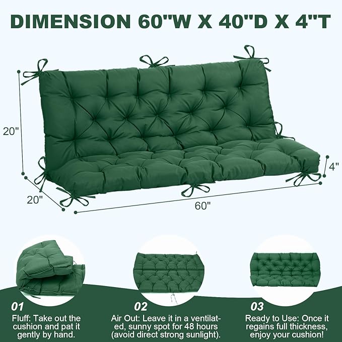 EverPine Outdoor Swing Cushion Replacement Patio Bench Cushion Waterproof Thick Seat Pad for Porch Swing Daybed Garden Sofa Furniture