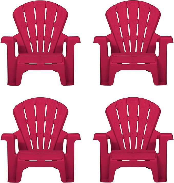 Little Tikes Kids Garden Chair 4 Pack in Red, Outdoor Toddler Activity Adirondack Chairs for Picnic, Garden, Patio, Backyard & Beach, Outdoor Chair Set
