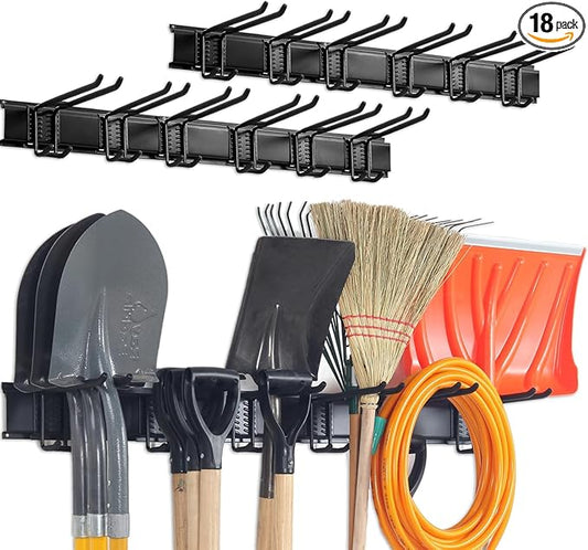 Aking Ace Wall Mount Tool Storage Rack, Garage Organization, Heavy Duty Garage Storage Tool Organizer, Garden Tool Wall Hooks and Hangers, Hold Up to 350lbs Black 2Pack