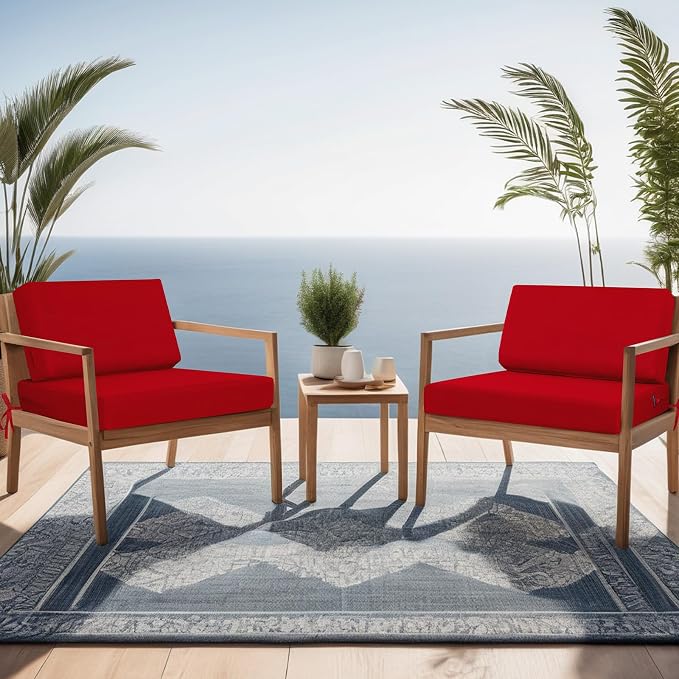 idee-home Outdoor Chair Cushions for Patio Furniture, Outdoor Seat Cushion | Waterproof Hampton Bay Deep Seat Replacement Couch Cushions for Garden Backyard Deck 26.5 x 26.5 Red