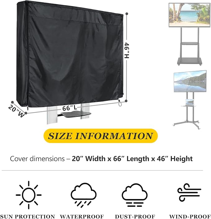 Mobile Outdoor TV Stand Cover for 60-72 Inches Mobile TV Cart Black Waterproof Moisture-proof Dust-proof TV Screen Protection Cover