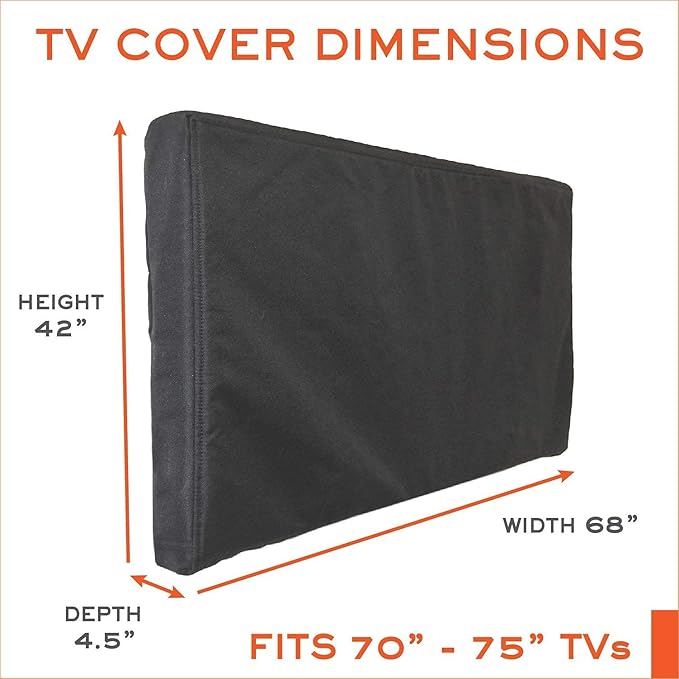 Outdoor TV Cover 70 - 75 inch - WITH ZIPPER, Weatherproof, Waterproof 360 degrees protection, Soft Non Scratch Interior - Black