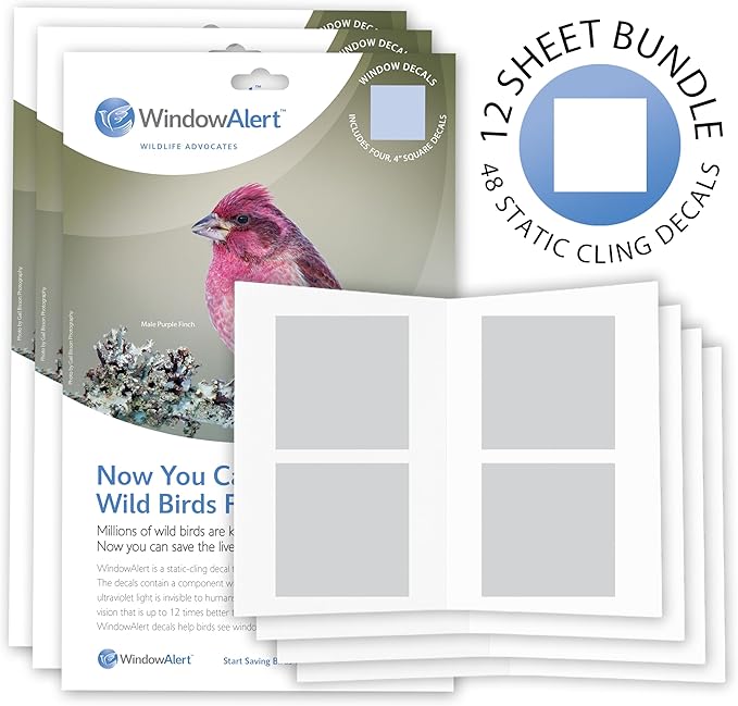 WindowAlert Classic Square Anti-Collision Decal 12 Pack - UV-Reflective Window Decal to Protect Wild Birds from Glass Collisions - Made in The USA
