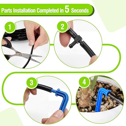 Automatic Drip Irrigation System Kit - 33ft Hose, Filter, 10 Tee Connectors & 10 Drippers, for Potted Plants