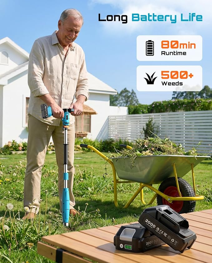 SEESII Stand-Up Weed Puller Tool with 40"-47" Adjustable Handle, High-Power 3-Claw Stainless Steel Spiral, 4S Deep Root Removal, One-Button Eject, Dandelion Remover & Crabgrass Puller for Garden