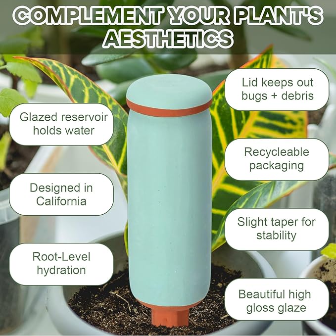 5 Pcs Large Terracotta Watering Spikes Set with Lids 17.5 oz Plant Watering Devices with Mini Shovel Self Water Spikes Plant Globes Insert Gardening Tools for Indoor Outdoor