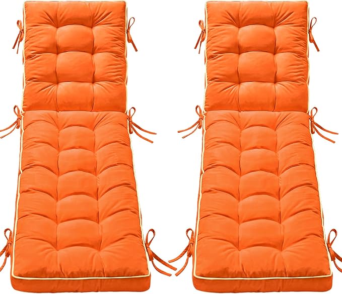 2 Pack 80x26 Inch Folding Chaise Lounge Cushion Quick Dry - Outdoor Sun Lounger Seat Pad with Shredded Foam for Patio Furniture, Deck Chairs, Poolside (SUNSET TANGERINE, 80 INCH × 26 INCH- 2 PACK)