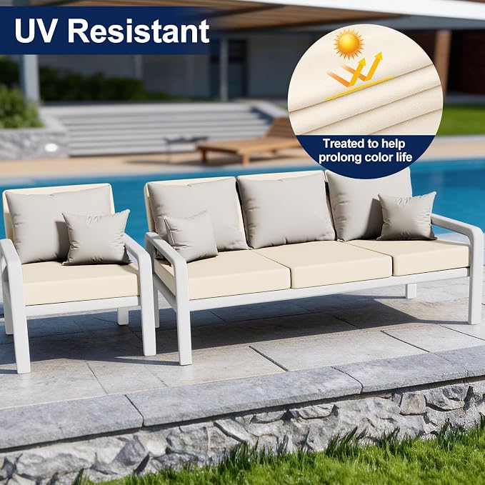 Smiry Waterproof Patio Cushion Covers, Stretch Outdoor Couch Slipcovers Replacement Washable Furniture Protector Sofa Chair Seat Cover for Dogs and Pets (4 Pcs, Beige)