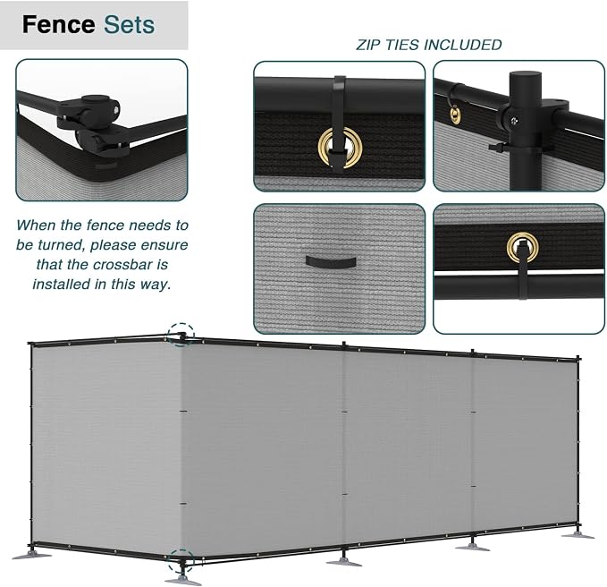 ECOOPTS 5'Hx81'L Privacy Fence Set with Poles and Rails Ground Spikes Fence Kit for Patio Garden Pool Yard (Light Gray)