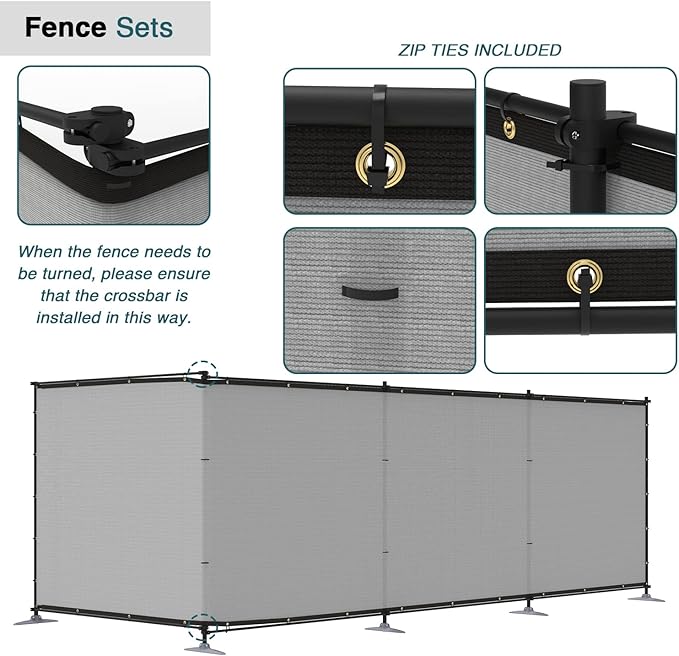 ECOOPTS 6'Hx121'L Privacy Fence Set with Poles and Rails Ground Spikes Fence Kit for Patio Garden Pool Yard (Light Gray)
