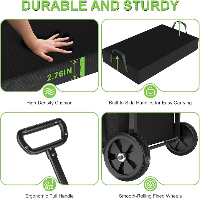 Garden Seat with Wheels, Garden Cart with Seat, 400 lbs Garden Rolling Utility Cart with Foldable Side Trays, for Gardening, Patio, Backyard, Gardening Gifts for Fathers Day