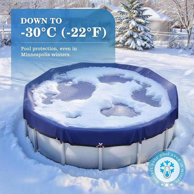 UIRWAY [200GSM Heavy Duty] 14FT Winter Pool Cover 2025 Upgrade Pool Cover for Above Ground Round Pools, UV & Cold Resistant Swimming Pool Cover, Tearproof Tarp with Cable System