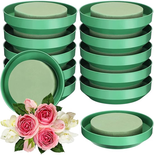 12 Sets Large Flower Foam with Bowl Kit 6.5 Inch Round Floral Foam Blocks Bulk DIY Green Flower Arrangement Supplies Floral Arranging Kit for Wedding Birthday Party Table Centerpiece Decorations