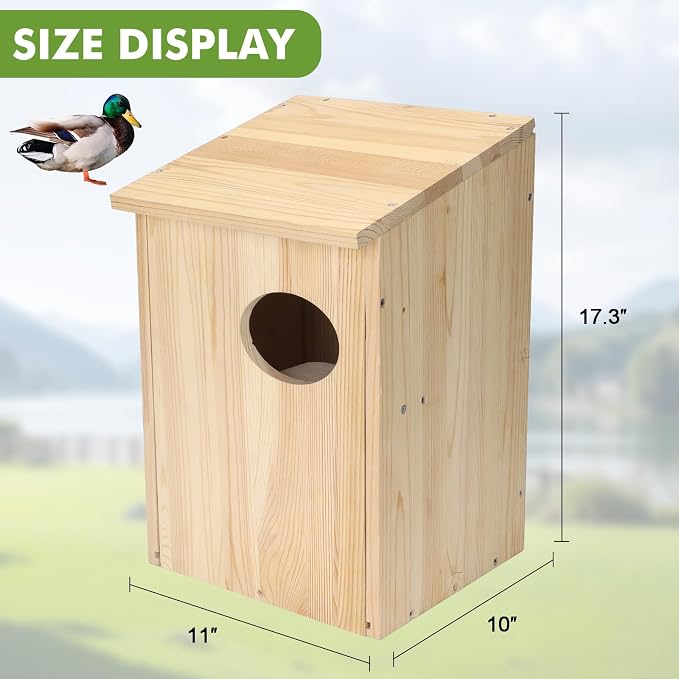 Pine Wood Duck House for Ducks and Hooded Mergansers Breeding Nesting Wooden Box Resident Habitant Shelter