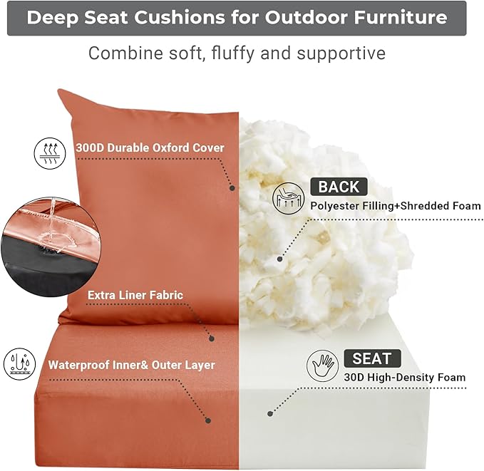 IPYNBAP Outdoor Cushions for Patio Furniture,Outdoor Seat Cushion Set 24 x 24 x 4 Inch,Waterproof & Fade Resistant Outdoor Chair Cushions,Deep Patio Chair Cushion with Removable Cover,Spice
