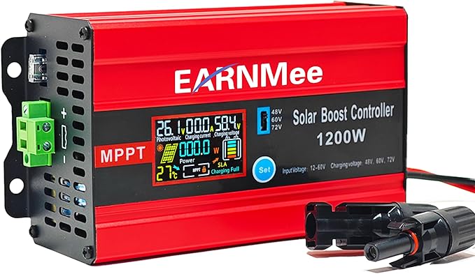 30A Boost MPPT Solar Charge Controller 72V/60V/48V, 1200W Solar Controller with LCD,Output Max 15A for LiFePO4/Lithium/Lead Acid Battery for RV/Solar System/Golf Cart,Smart Cooling & Full Protection