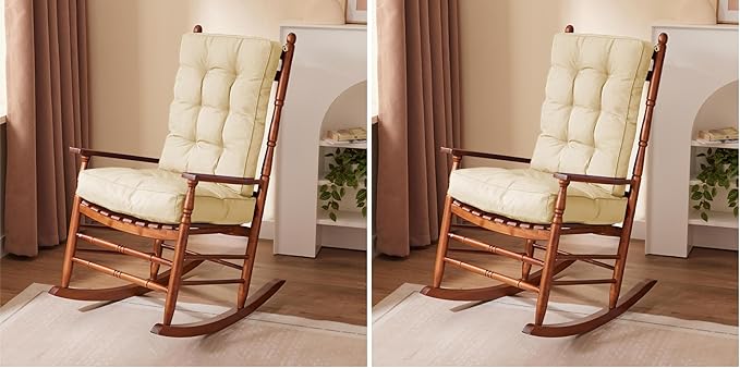 IPYNBAP Rocking Chair Cushion, Waterproof and Fade-Resistant Patio Chair Cushions, Tufted Chair Pads for Rocker Furniture, 17x17 Inch, Indoor/Outdoor Seat Cushions with Ties, Beige (Pack of 2)