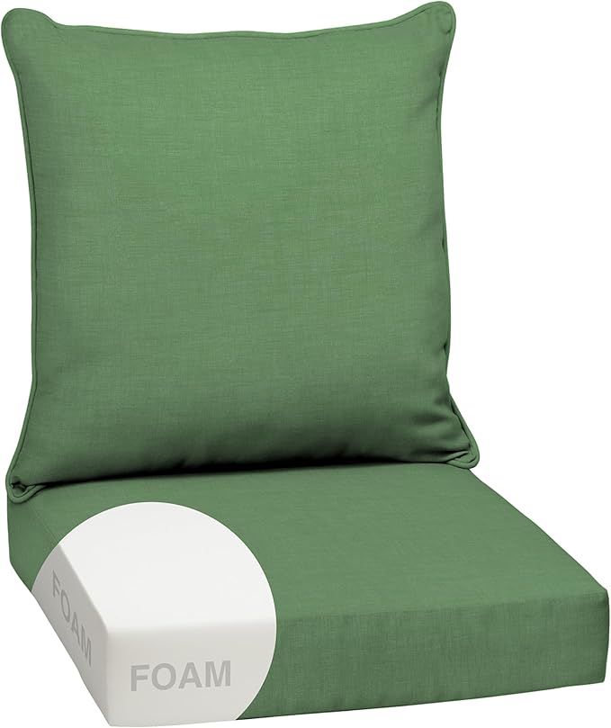 Arden Outdoor Foam Deep Seat Cushion Set, 24x24, Premium High-Density Foam, Never Flattens, Weather-Proof for Patio Chair Sofa Couch, Bright Moss Green Leala