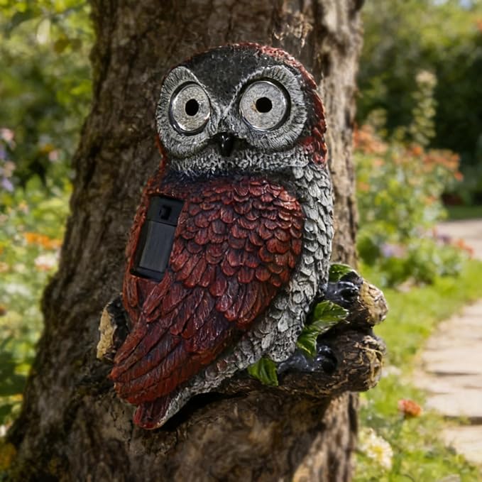 Sheaifun Owl Garden Statue Owl Solar Lights Outdoor Garden Resin Yard Outdoor Hanging Decor for Outside Gardening Housewarming Gifts for Women 5.5x2.5x7.5 Inch