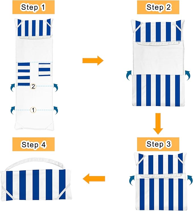 Lounge Chair Towel Cover, Beach Chair Covers (Pack of 2), Chaise Lounge Cover with 3 Pockets for Pool Beach Garden Courtyard Outdoor Trips, 85 x30 in, Striped Dark Blue