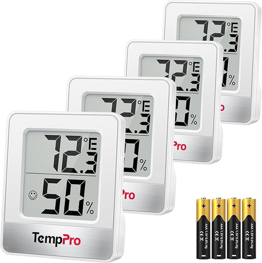 TempPro TP49 4 Pieces Digital Hygrometer Indoor Thermometer Humidity Meter Mini Hygrometer Thermometer with Temperature and Humidity Monitor Room Thermometer (Previously ThermoPro)