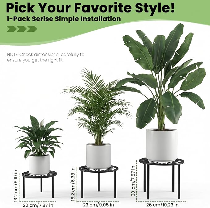TOSKING Heavy Duty Metal Plant Stand – 120 lbs Capacity, 10.2" Classic Scroll Pattern Round Stand for Medium to Large Pots, 4 Adjustable Feet & Rustproof, Indoor/Outdoor, Black (10.2" D x 7.9" H)