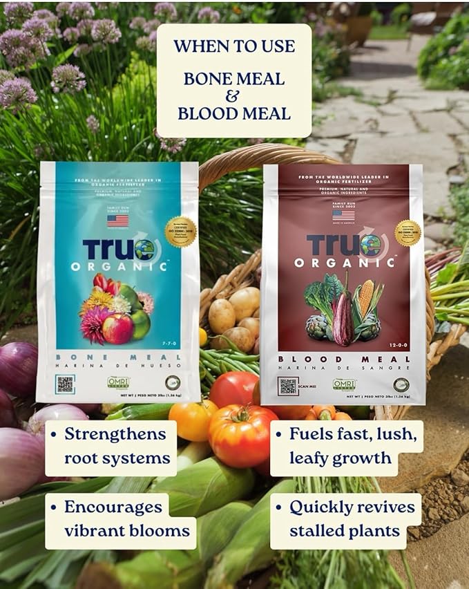 True Organic Bone Meal – Organic Fertilizer for Growth, Flowering, and Fruit Production – 25lb Bag Covers 508 Sq. Ft.