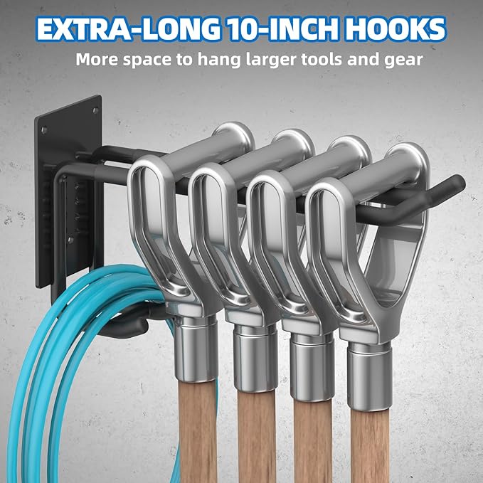Tanzfrosch 12 Pack Garage Hooks Heavy Duty 10 INCH Two-Tier Steel Shed Wall Mount Workshop Garage Storage Organizer Hooks for Hanging Garden Tool, Hose, Ladder, Chairs, Bikes with Anti-Slip Coating