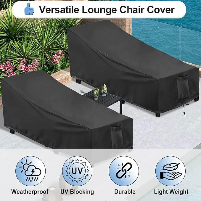 OutdoorLines Outdoor Waterproof Patio Chaise Lounge Chair Cover - UV Resistant Lounger Covers Heavy Duty Weatherproof Patio Sofa Furniture Covers, 2 Packs, 78Wx35.5Dx33H Inches, Black