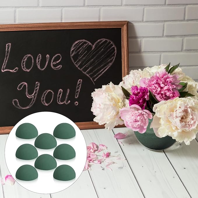 Shihanee 8 Pcs Half Ball Floral Dry Foam Green Round Foam Block Dry Balls Large Flower Craft for Artificial Plant Bouquet Arrangement DIY Craft(4.72 x 2.36 Inches)
