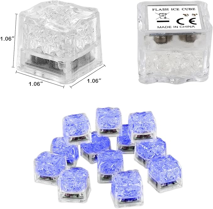Light Up Ice Cubes for Drinks, 48PCS LED Blue Led Ice Cubes Liquid Activated, Glow in The Dark Waterproof Ice Cubes for Home Bar Supplies Summer Party Wedding Decor